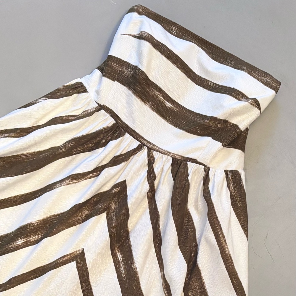 Moulinette Soeurs Paint Stripe Strapless Midi Silk Anthropologie Cocktail Dress - Picture 2 of 12